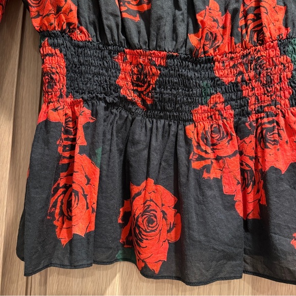 Adam Lippes Rose Print Off Shoulder Blouse - Picture 2 of 6